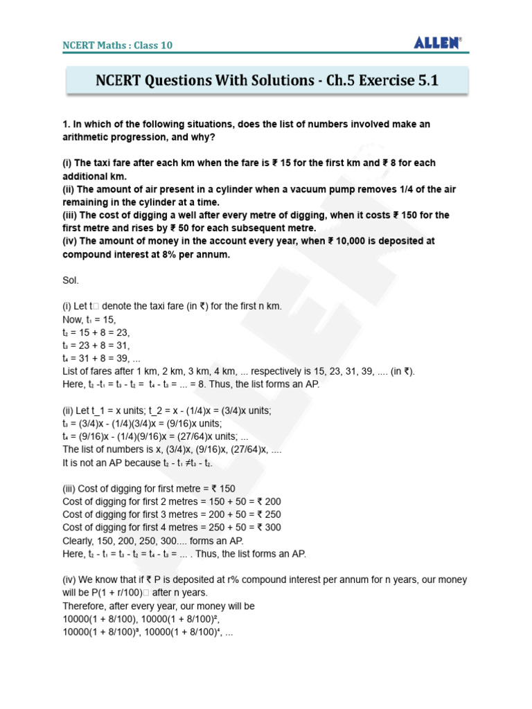 Maths+Class+10+Chapter+5+ +ex+5.1 | PDF