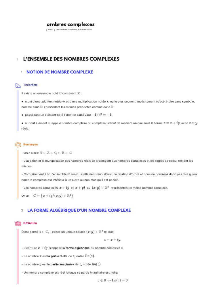 Introduction aux Nombres Complexes | PDF | Nombre complexe ...