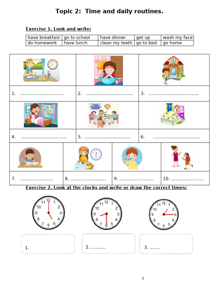 Daily Routines and Time Exercises | PDF