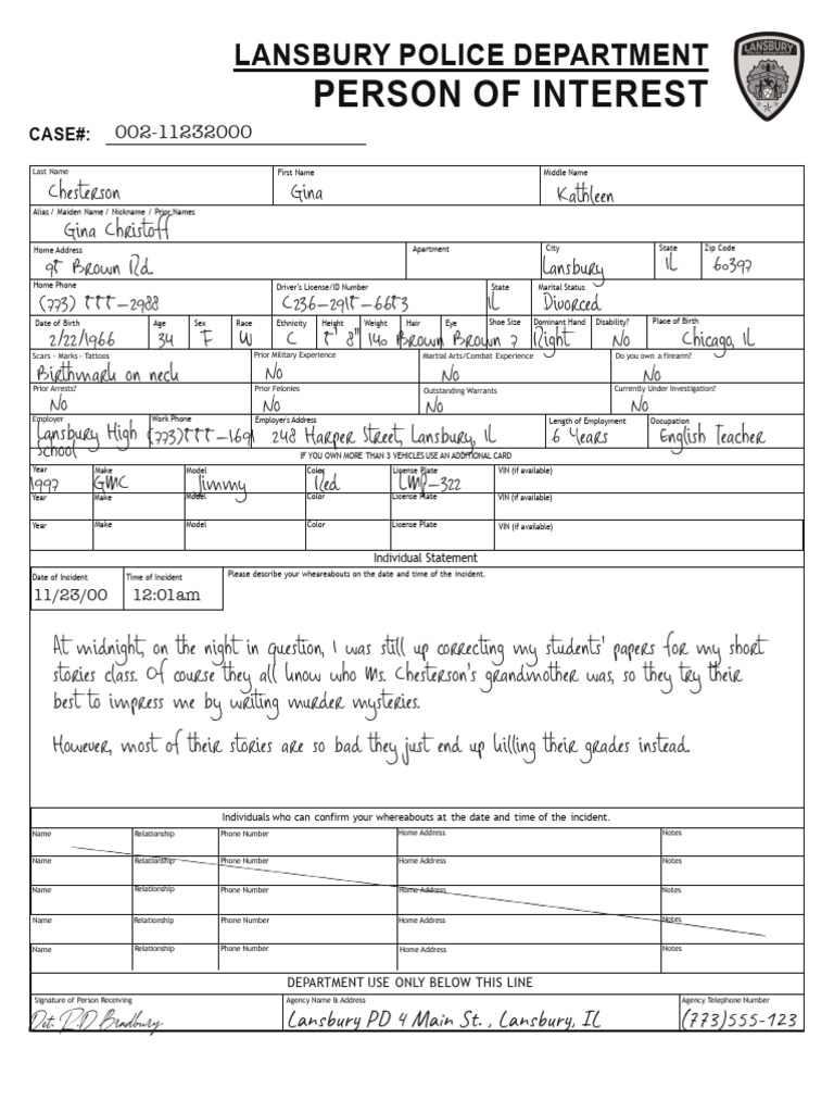Lansbury Police Person of Interest Form | PDF
