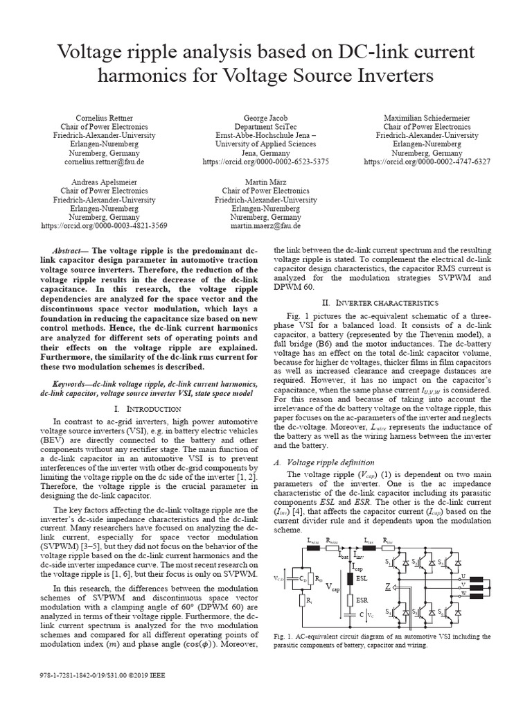 Voltage Ripple Analysis Based on DC-link Current Harmonics for Voltage ...
