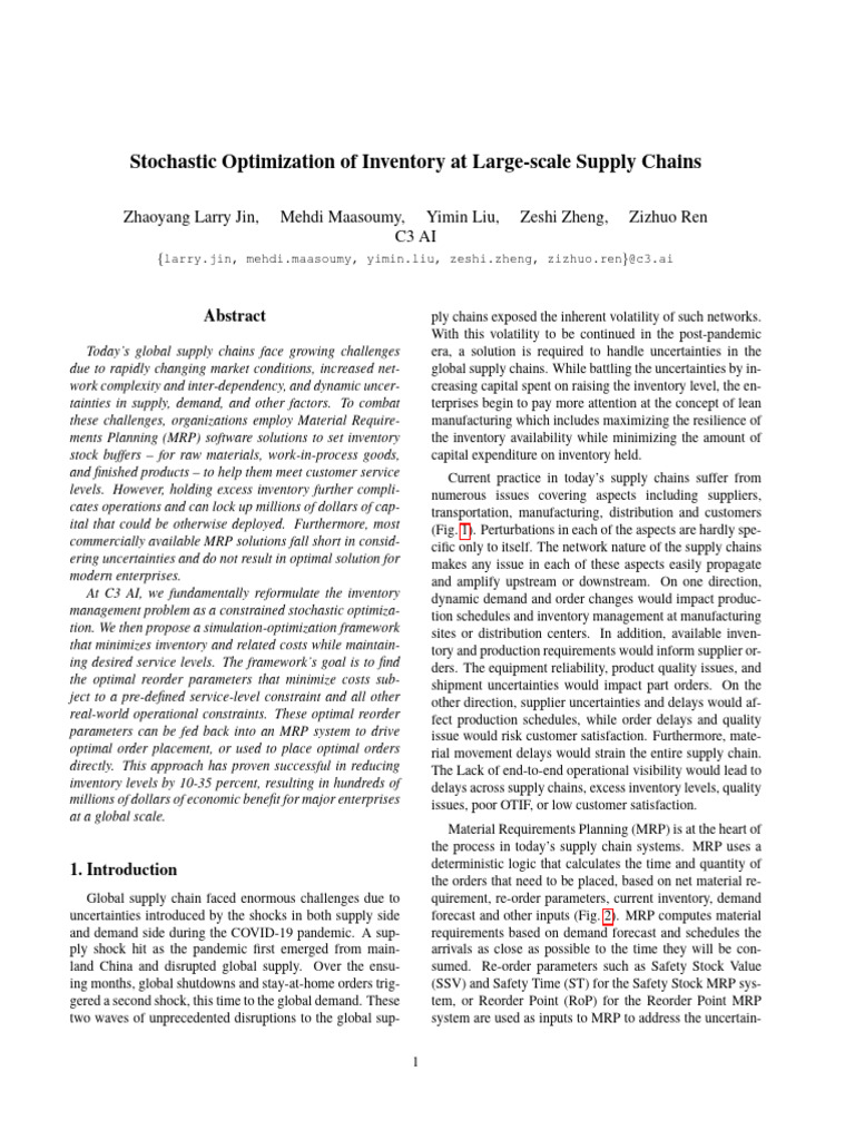 Stochastic Inventory Optimization in Supply Chains | PDF | Mathematical ...