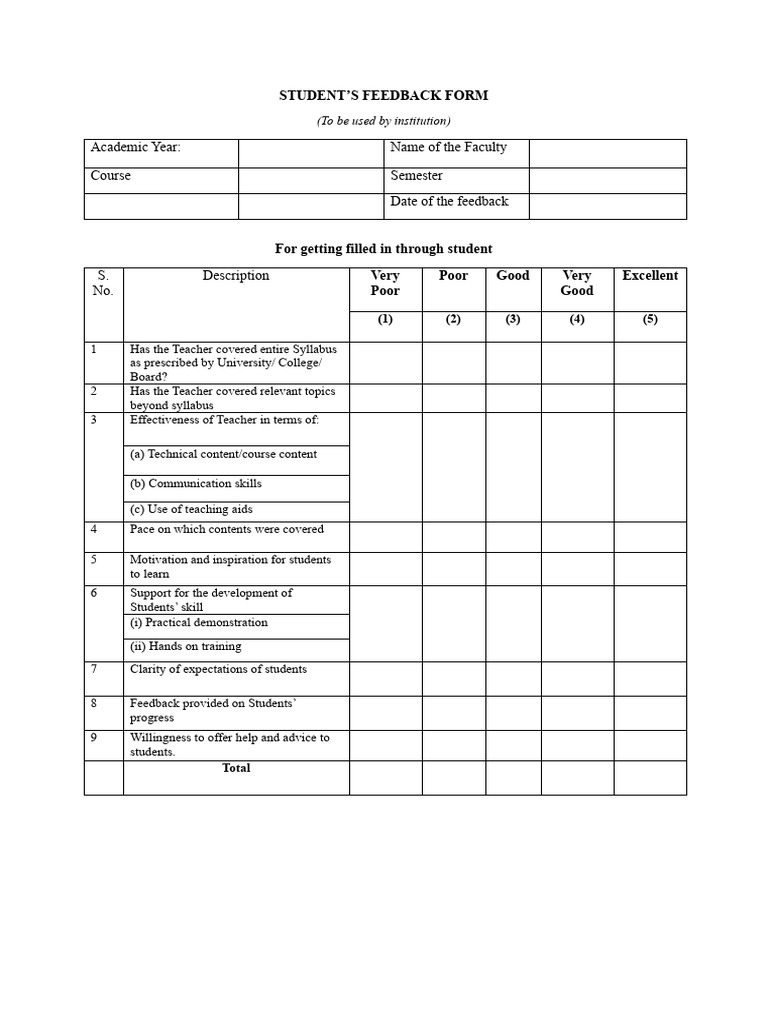 Student Feedback Form Template | PDF