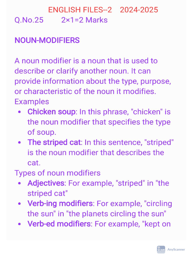 X CLASS Q.No.25 Noun-Modifiers 2×1 2M-1 | PDF