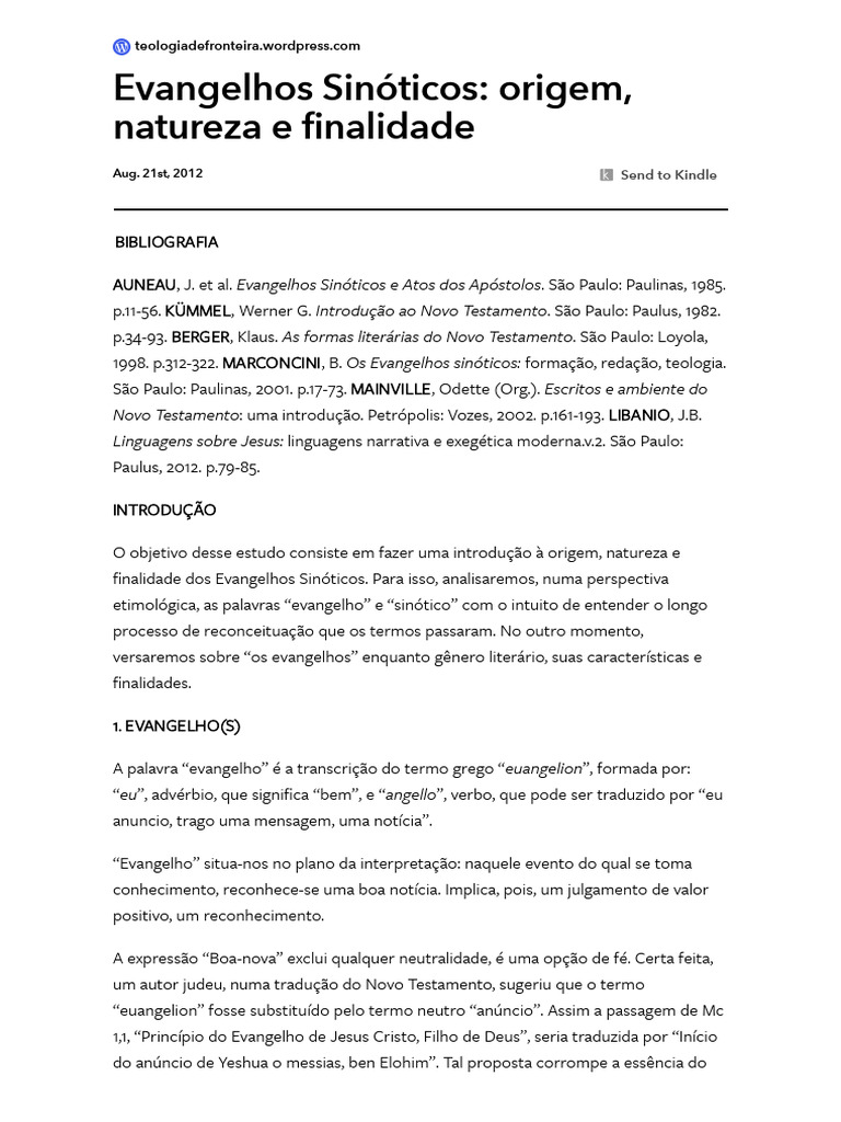 Evangelhos Sinóticos: Origem e Natureza | PDF | Evangelhos | Jesus