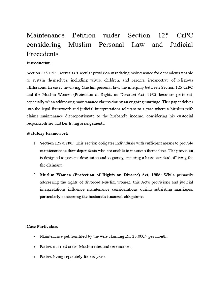 Maintenance Claims under Section 125 CrPC | PDF | Divorce | Marriage