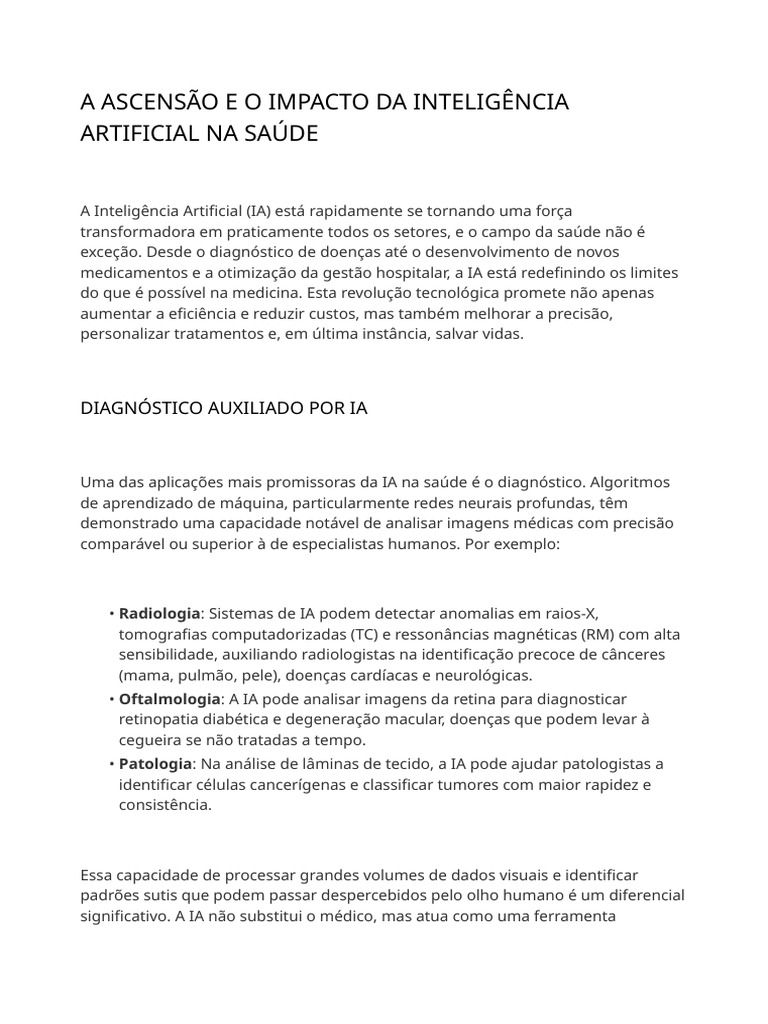 Impacto da IA na Saúde e Diagnósticos | PDF | Inteligência artificial ...