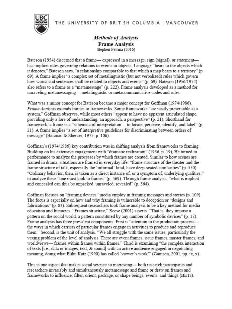 Understanding Frame Analysis Methods | PDF | Framing (Social Sciences ...