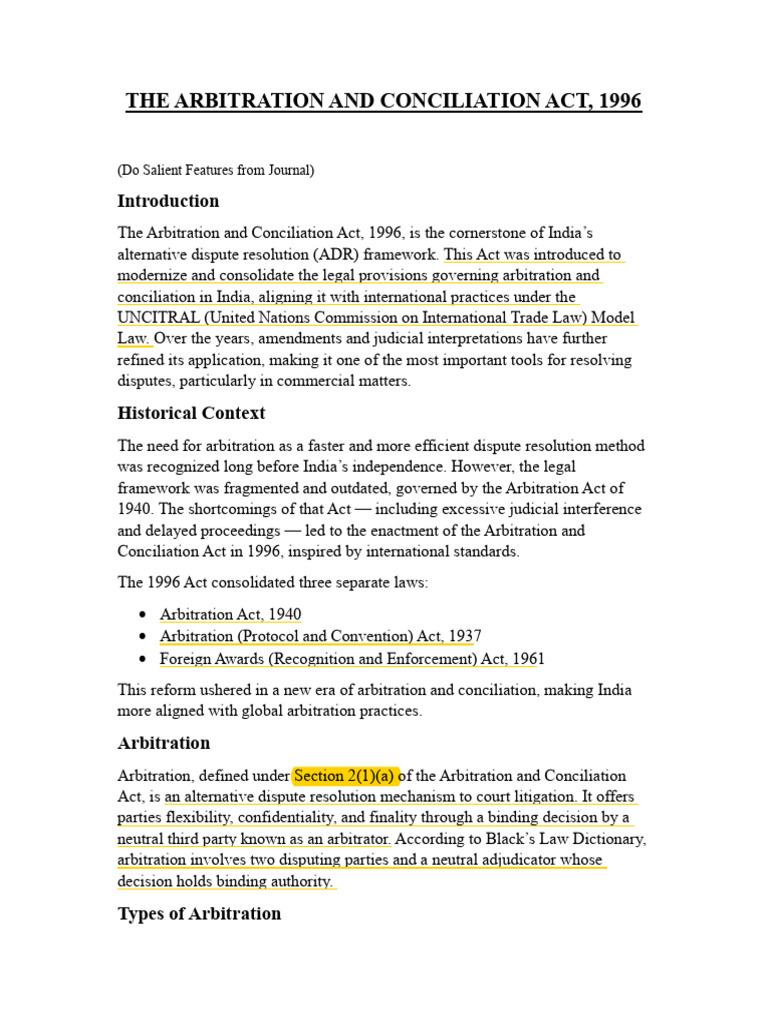 Overview of Arbitration Act 1996 | PDF | Arbitration | Alternative ...