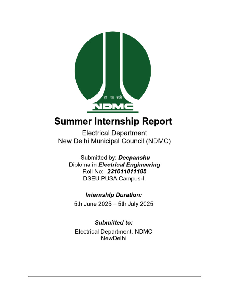 NDMC Summer Internship Report 2025 | PDF | Electrical Components ...