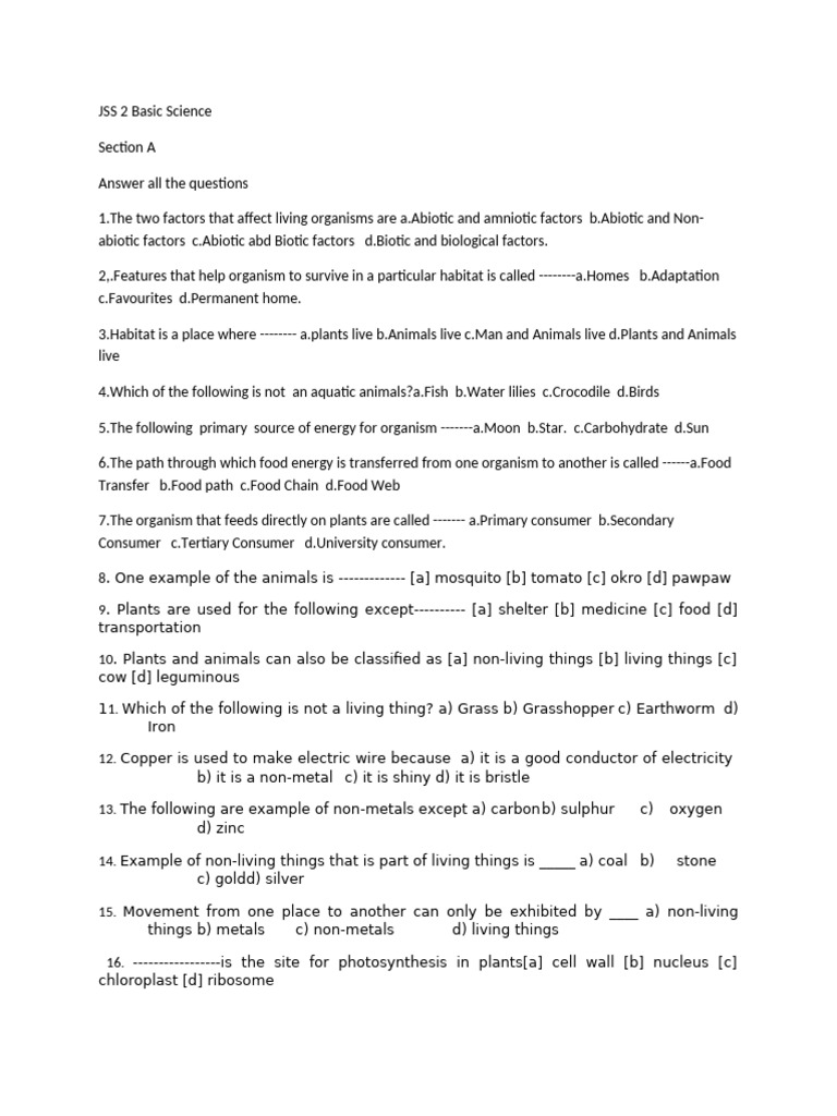 JSS 2 Basic Science 1st Term | PDF | Ecosystem | Plants