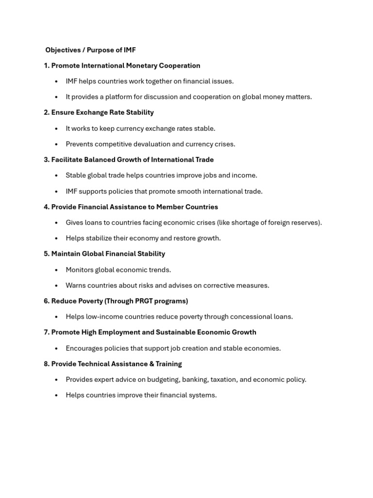 Key Objectives of the IMF Explained | PDF