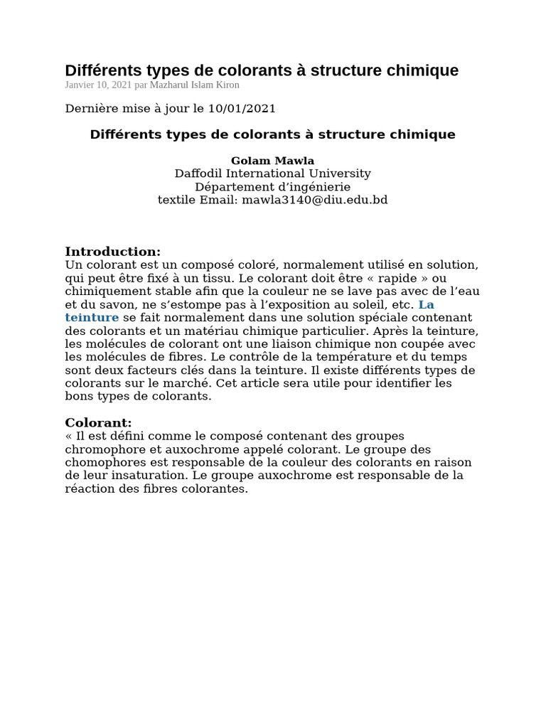 Types de colorants chimiques expliqués | PDF | Teinture | Sulfure
