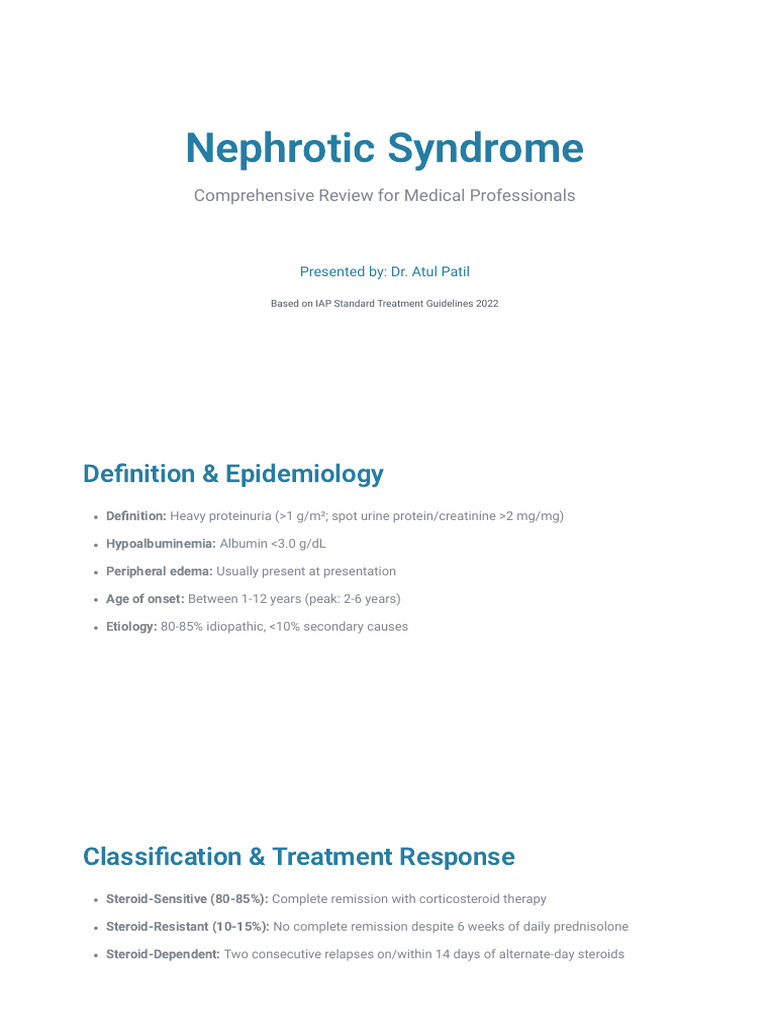 Nephrotic Syndrome Overview for Clinicians | PDF | Diseases And ...
