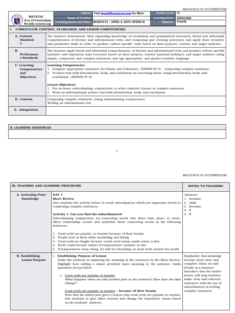 MATATAG K to 10 English Curriculum Guide | PDF | Sharks | Coral