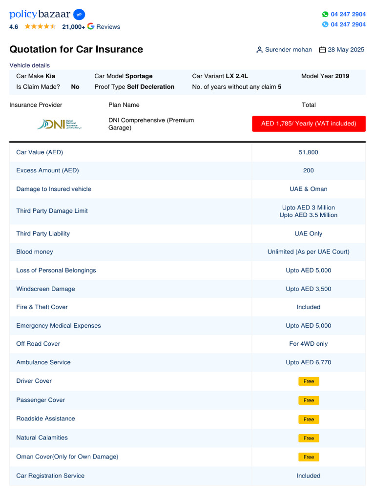 Car Insurance Quotation for Kia Sportage | PDF | Insurance | Vehicle ...