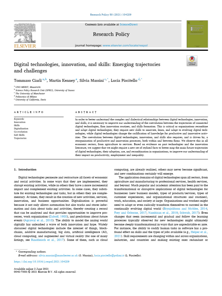 Digital Technologies and Skills Evolution | PDF | Artificial ...
