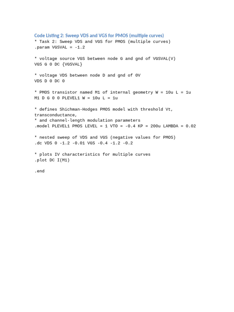 PMOS VDS and VGS Sweep Analysis | PDF