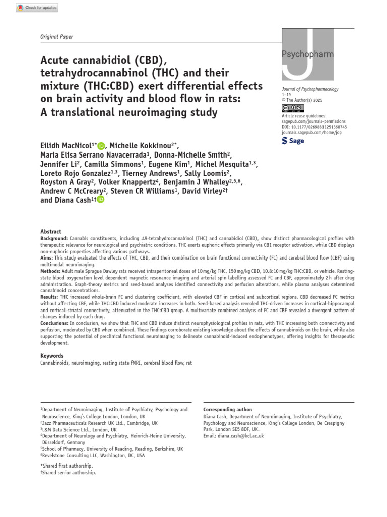 Macnicol Et Al 2025 Acute Cannabidiol (Cbd) Tetrahydrocannabinol (Thc ...