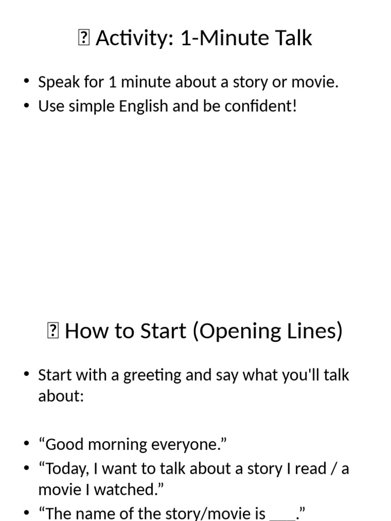 1-Minute Talk Guide for Stories/Movies | PDF