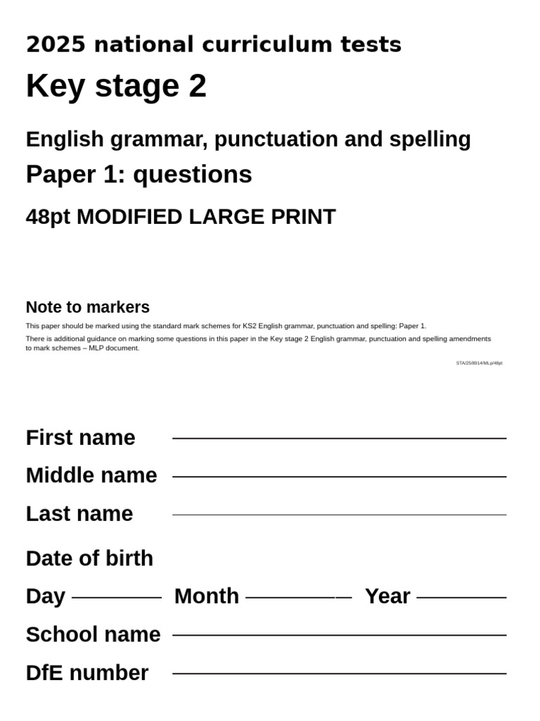 KS2 English Grammar Test 2025 | PDF | Sentence (Linguistics) | Clause