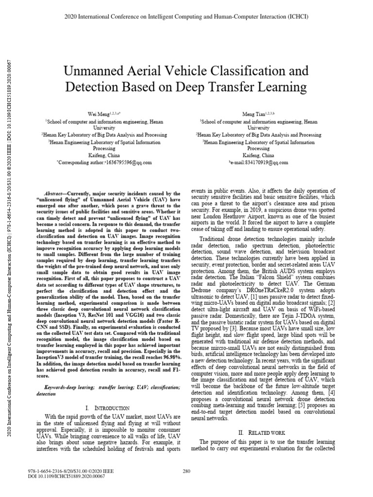 Unmanned Aerial Vehicle Classification and Detection Based On Deep ...
