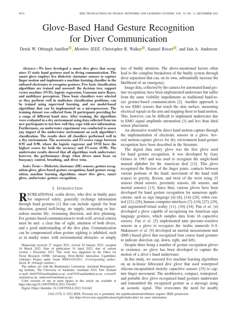 Smart Dive Glove for Gesture Recognition | PDF | Support Vector Machine ...