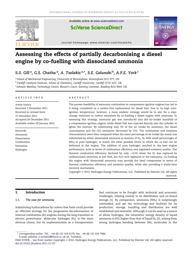 2012 Assessing the effects of partially decarbonising a diesel engine ...
