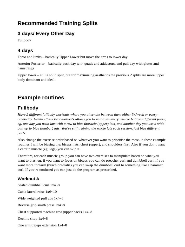 Effective Workout Splits for Strength Training | PDF | Arm ...