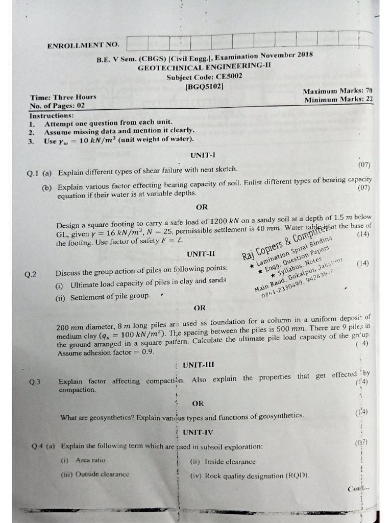 Geotech Engg Exam-2 PYQ | PDF