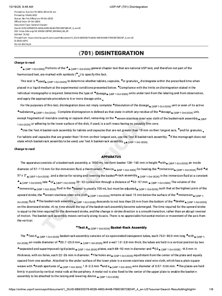 USP Disintegration Test Guidelines | PDF | Tablet (Pharmacy) | Wire