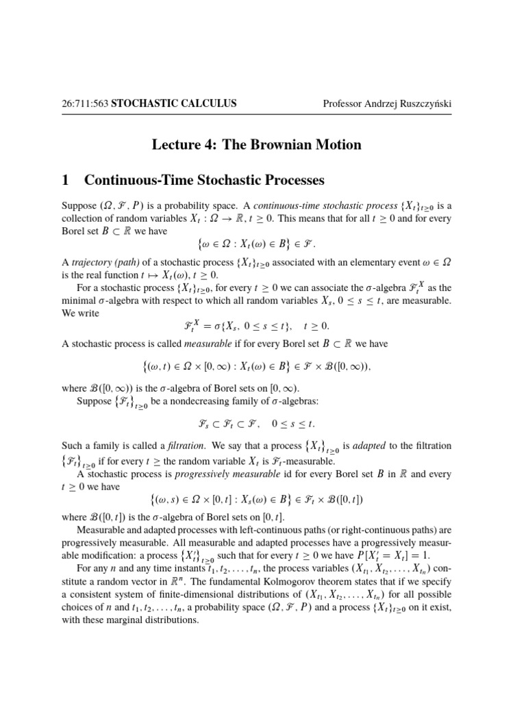 Understanding Brownian Motion in Stochastic Calculus | PDF | Random ...