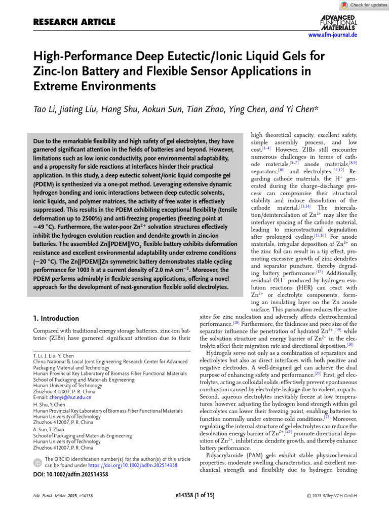 High-Performance Ionic Liquid Gels for Batteries | PDF | Deformation ...