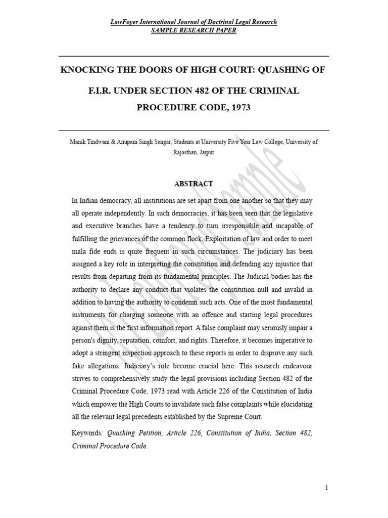 Quashing FIRs: High Court Powers Explained | PDF | Supreme Court Of The ...