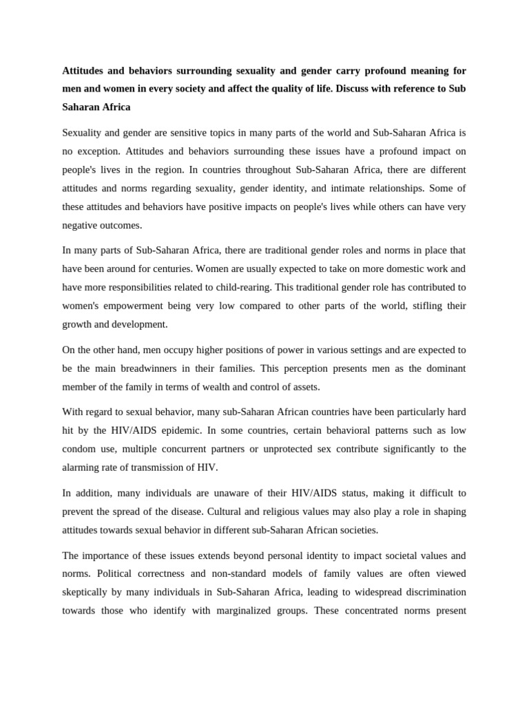 Gender and Sexuality in Sub-Saharan Africa | PDF | Social Exclusion ...