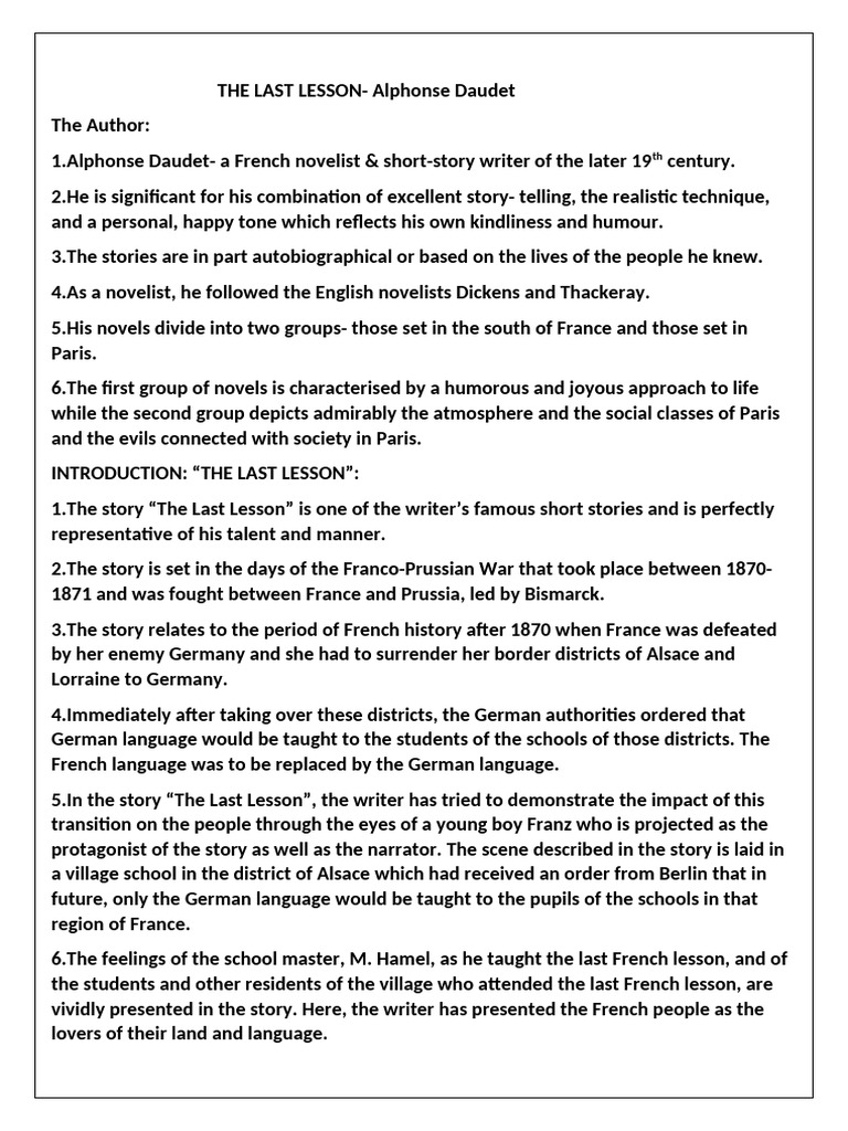 The Last Lesson: Alphonse Daudet's Tale | PDF