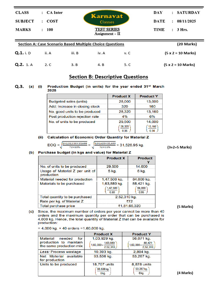 CA Inter - Assignment II - COST MAP 08.11.2025 | PDF