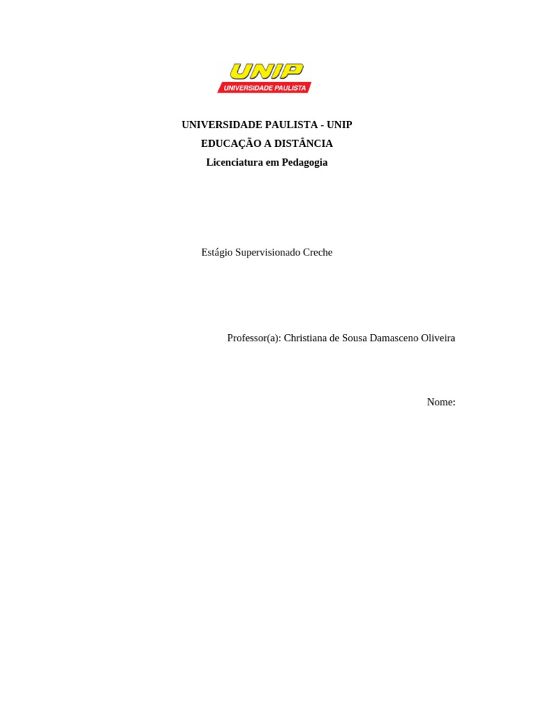 Estágio em Pedagogia na UNIP | PDF