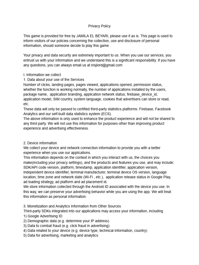 Game Privacy Policy Overview | PDF | Privacy | Http Cookie