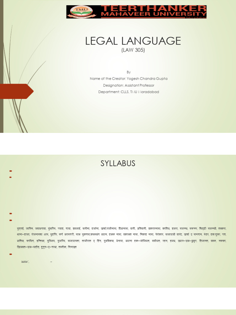 Legal Language Syllabus Overview | PDF | Burden Of Proof (Law) | Mens Rea