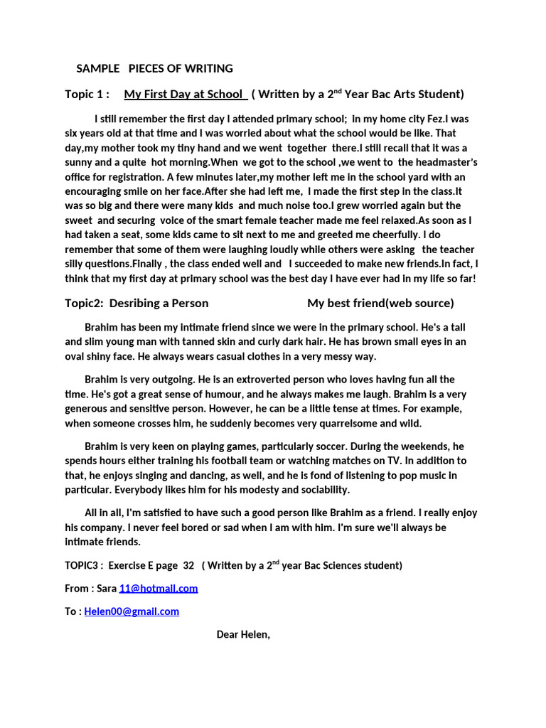 Sample Pieces of Writing | PDF