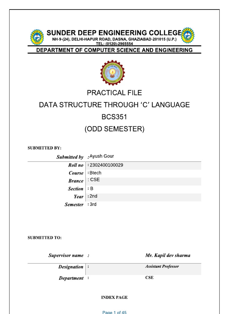 DS Practicle File Ayush | PDF