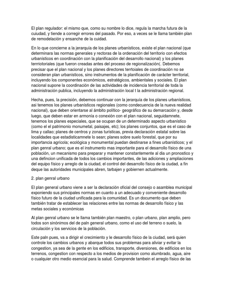 El Plan Regulador  Urbanismo  Ciudad