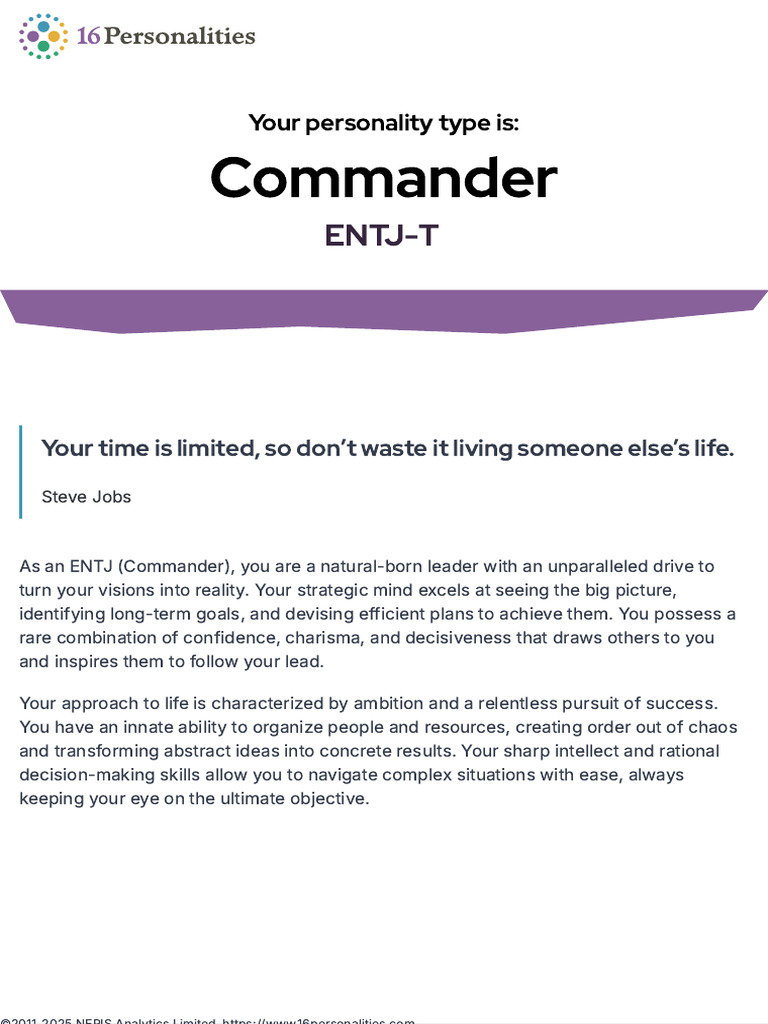 ENTJ Personality Traits and Growth Insights | PDF | Psychological ...