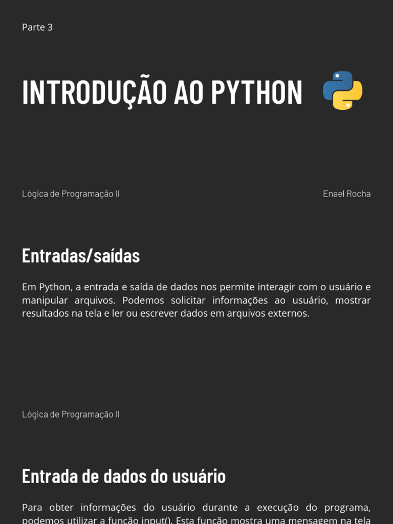Entrada e Saída de Dados em Python | PDF | Python (linguagem de ...