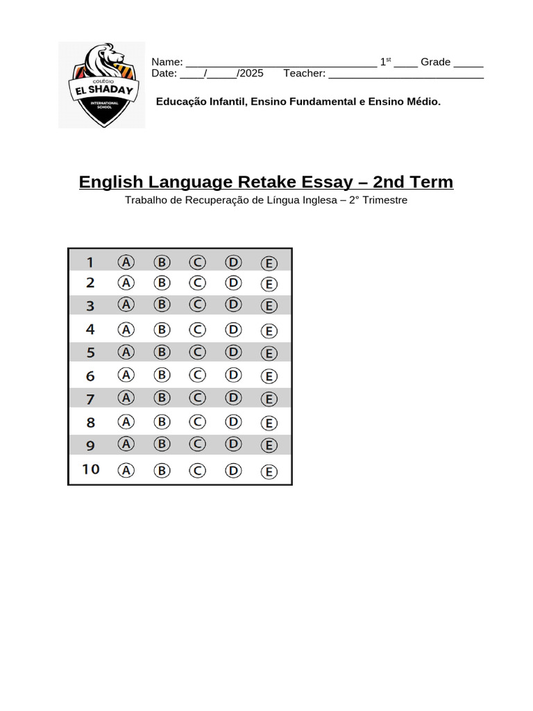 Retake-Essay-1IT-2nd-Term 1 ano do ensino médio | PDF | Nuclear Power ...