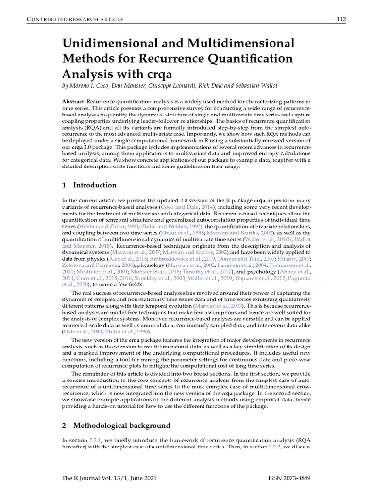 Recurrence Analysis Methods in R | PDF | Mathematics | Applied Mathematics