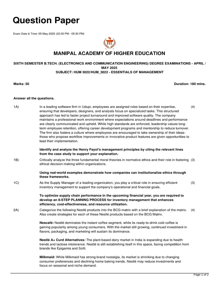 3. Hum 3022 Eom - End Semester Question Paper - Regular May 2025(1 ...