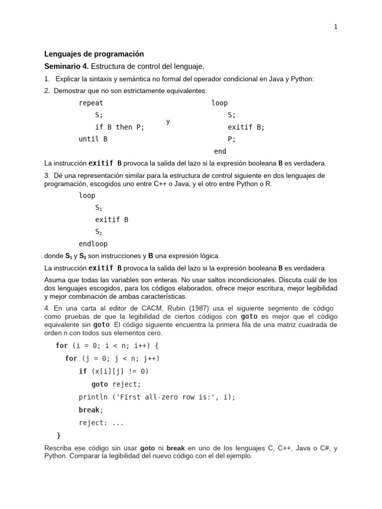 Estructuras de Control en Lenguajes de Programación | PDF | Python ...