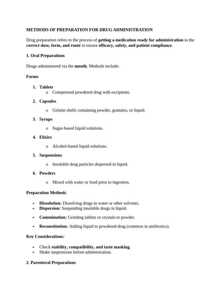 Drug Preparation Methods for Administration | PDF | Topical Medication ...